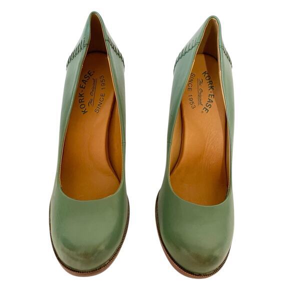 Kork Ease Simone Ace Leather High Heel Pumps Block Slip On Green Brown Size 9 - Picture 2 of 10
